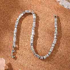Brass Pave Clear Cubic Zirconia Rectangle & Flat Round Link Bracelets&nbsp;BJEW-YWC0002-02A