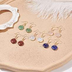 Gemstone Braided Flat Round with Heart Dangle Earrings&nbsp;EJEW-JE04984