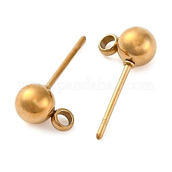 304ステンレススチールスタッドピアス金具  カン付き  ボール  18KGP本金メッキ  16x5mm  穴：1.6mm  ピン：0.7mm&nbsp;STAS-F227-18C-G02