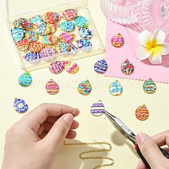 40個20スタイルプリントアロイペンダント  プラスチック真珠  オーバル  ミックスカラー  23x17x4mm  ホール; 1.5ミリメートル  2個/スタイル&nbsp;FIND-CJ0011-18