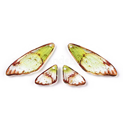 透明樹脂の翼のイヤリングペンダント  翼のチャーム  緑黄  39x15x3mm  穴：1.2mm  小さな羽：11x19.5x3mm&nbsp;FIND-TAC0006-59D