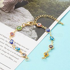 ナザールボンジュウランプワークリンクチェーンブレスレット作り  真鍮カニカン付き  カラフル  ゴールドカラー  6-1/2インチ（16.5cm）&nbsp;AJEW-JB00961-02