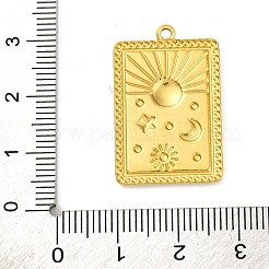 イオンプレーティング（IP）304ステンレスペンダント  太陽と星と月のチャームが付いた長方形  18KGP本金メッキ  27.5x18x2mm  穴：1.6mm&nbsp;STAS-K293-03G