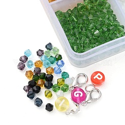 DIY レター ブレスレット ネックレス メイキング キット  ガラス＆アクリルビーズを含む  伸縮性のある糸  合金の留め金  ミックスカラー  1310個/セット&nbsp;DIY-YW0006-77