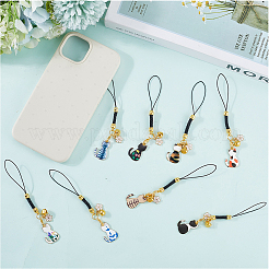 16Pcs 8 Style Cat Alloy Enamel Mobile Straps&nbsp;HJEW-SC00122