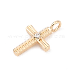 真鍮舗装クリアキュービックジルコニアペンダント  クロス  18KGP本金メッキ  19.5x12x4.5mm  穴：2.5mm&nbsp;LS-KK-Q096-07B-G
