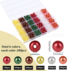 6色の模造真珠アクリルビーズ  染め  ラウンド  ミックスカラー  8x7.5mm  穴：2mm  100個/カラー  600個/セット&nbsp;OACR-SP0001-76B