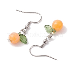 アクリルダングルピアス  304ステンレススチールピアスフック付き  葉っぱ  サンゴ  32.5x12.5mm&nbsp;EJEW-JE05750-01