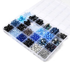 DIYブレスレット作りキット  アクリルビーズ入り  伸縮性のある糸  クロス＆バタフライ＆ハート＆レインボー＆イミテーションパール  ブルー  3スタイル&nbsp;DIY-FS0008-32