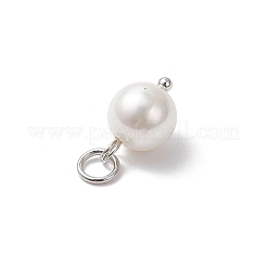 シェルパールラウンドチャーム  304ステンレススチール製丸カン付き  ホワイト  ステンレス鋼色  12x8mm  穴：3.3mm&nbsp;PALLOY-JF04476-02