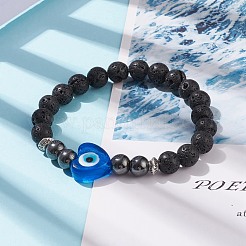 Natural Lava Rock & Synthetic Hematite Stretch Bracelet&nbsp;BJEW-JB08323-01