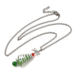 Aluminum & Green Glass Silver Christmas Tree Pendant 304 Stainless Steel Cable Chain Necklaces&nbsp;NJEW-JN05423