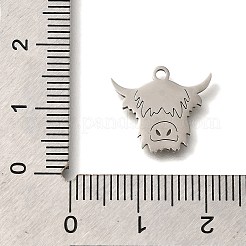 ステンレスペンダント201個  牛チャーム  ステンレス鋼色  13.5x15x1mm  穴：1.5mm&nbsp;STAS-R136-10P