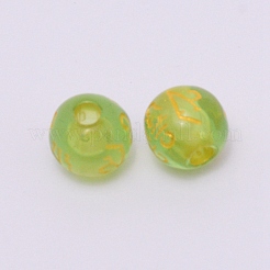 樹脂ビーズ  仏教のテーマ  OMマニパドメハムとのラウンド  芝生の緑  8x7.5mm  穴：2mm&nbsp;RESI-WH0010-02D