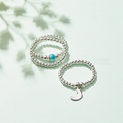 3Pcs 3 Style Natural White Jade & Synthetic Hematite Beaded Stretch Rings Set with Crescent Moon Charm&nbsp;RJEW-JR00469-01