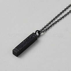 ステンレス製の直方体と生命の樹のペンダント、骨壷、遺灰のネックレス  ブラック  21.65インチ（55cm）&nbsp;NJEW-WH0023-81EB