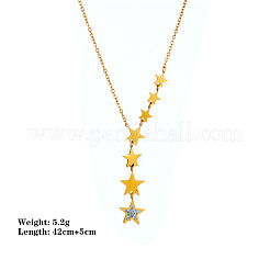 304ステンレススチール製クリスタルラインストーンスターペンダントアズキチェーンネックレス（女性用）  ゴールドカラー  16.54インチ（42cm）&nbsp;WG270D7-01