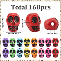 ハロウィン樹脂ビーズ160個  スカル  ミックスカラー  12x9x11mm  穴：2mm&nbsp;FIND-SC0011-67
