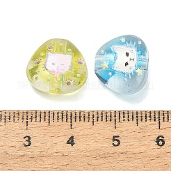 プリントされた透明アクリルビーズ  エンボス加工  猫のいる三角形  ミックスカラー  12x14x8mm  穴：2.5mm&nbsp;AC-CBA36B6-02