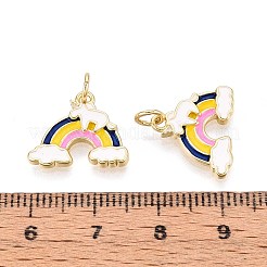 真鍮製エナメルペンダント  丸カン付き  レインボーチャーム  18KGP本金メッキ  カラフル  13x16x2mm  穴：3mm&nbsp;KK-N277-02G