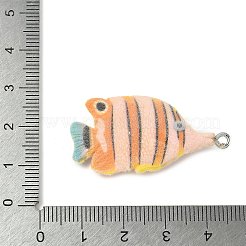 植毛樹脂ペンダント  魚  プラチナメッキ鉄ループ付き  砂茶色  39.5x20x6.5mm  穴：1.8mm&nbsp;LS-RESI-K203-13B