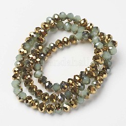 電気メッキガラスビーズセット  イミテーション翡翠  半分黄金メッキ  多面カット  ロンデル  アクア  8x6mm  穴：1mm  約60~62個/連  39~40cm&nbsp;EGLA-A034-J8mm-O02