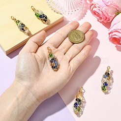 5個のガラスペンダント  銅線と  ミックスカラー  43~47x11~13mm  穴：3~4mm&nbsp;PALLOY-CJ00163