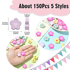 150 個 5 色スプレー塗装ウッドビーズ  ハートの花  ミックスカラー  19~20x19.5~20x6mm  穴：2mm  30個/カラー&nbsp;WOOD-CJ0001-81