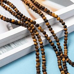 Natural Frosted Tiger Eye Round Bead Strands&nbsp;G-M064-4mm-02