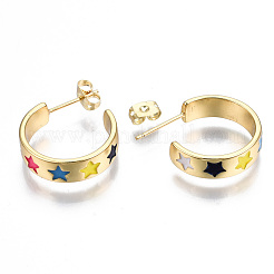 Brass Enamel Stud Earrings&nbsp;EJEW-T014-05G-NF