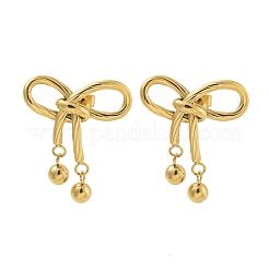 イオンプレーティング（IP）304ステンレススチールスタッドピアス  洗練された  蝶結び  ゴールドカラー  30x25.5mm&nbsp;EJEW-G400-09G