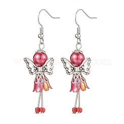 女性用エンジェルガラスパール＆304ステンレススチールダングルイヤリング  ミックスカラー  58x18mm&nbsp;EJEW-JE05907