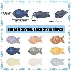 9色のフロストガラスビーズ連売り90個  魚  ミックスカラー  15x8.1x5mm  穴：0.9~1mm  10個/カラー&nbsp;GLAA-SC0002-86