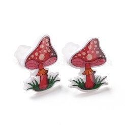 女性のためのプラピン付きアクリル漫画キノコのスタッドピアス  クリムゾン  14x10.5mm  ピン：1mm&nbsp;EJEW-F293-03E