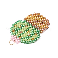 ガラスシードビーズのサボテンペンダント  304ステンレススチール製丸カン付き  18KGP本金メッキ  グリーン  28x21x2mm  穴：3mm&nbsp;PALLOY-MZ00898-01
