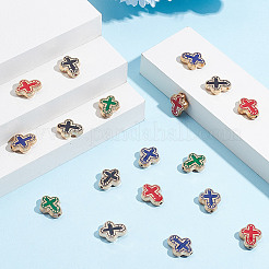 40色の金合金エナメルビーズ4個  クロス  ミックスカラー  14x11x4mm  穴：1.4mm  10個/カラー&nbsp;FIND-GO0003-30