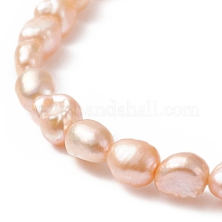 女性のための天然真珠ビーズ ストレッチ ブレスレット  桃パフ  内径：2-1/4インチ（5.6cm）&nbsp;BJEW-JB09188