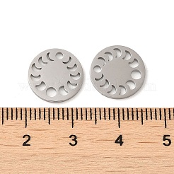 変色しにくい304ステンレススチールコネクタチャーム  中空ムーンフェイズ付きのフラットラウンドリンク  ステンレス鋼色  12x1mm  穴：1.6mm＆2mm&nbsp;STAS-J042-17P
