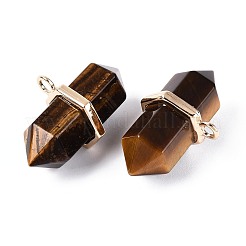 Natural Tiger Eye Double Terminal Pointed Pendants&nbsp;G-N345-09I