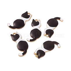 メッキ合金エナメルチャームラック  ライトゴールド  猫のチャーム  ブラック  30x15x2mm  穴：2mm&nbsp;ENAM-K050-03B