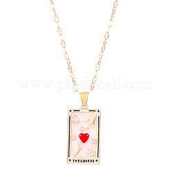 Brass Red Enamel Love Tarot Card Pendant Necklaces&nbsp;WH-WGEA1FC-01