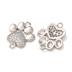Brass Micro Pave Clear Cubic Zirconia Paw Print Links Connector Charms&nbsp;CU-CBA2907-09P