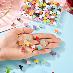 100個ccbプラスチックヨーロピアンビーズ  大穴ビーズ  エナメル  プラチナ  ハート  プラチナ  ミックスカラー  11.5x12.5x7.5mm  穴：4~4mm&nbsp;CCB-TA0001-14