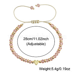 Adjustable Faceted Glass & Heart Brass Bead Braided Bracelets&nbsp;RF4294-1