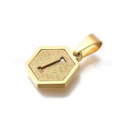 304ステンレススチールチャーム  18KGP本金メッキ  レターチャーム付き六角形  文字I  15x14x1.5mm  穴：3x5.5mm&nbsp;STAS-H227-01G-I