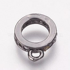真鍮キュービックジルコニアチューブベイル  ループベイル  保釈ビーズ  リング  透明  ガンメタ色  10x7.5x1.5mm  穴：1mm&nbsp;LS-KK-P134-64B