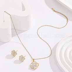 Brass Enamel Flower Pendant Necklaces & Stud Earrings Sets for Women&nbsp;FS-WG71802-01