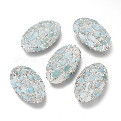 天然ラリマービーズ  混合色ポリマー粘土ラインストーン付き  オーバル  45~47x26~30x15.5~16mm  穴：1.5mm&nbsp;G-Z018-10