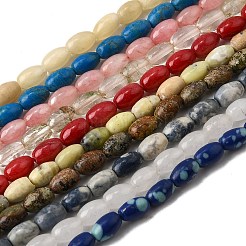 天然＆合成混合宝石ビーズ連売り  オーバル  染めと未染色の混合  6.5x4~5mm  穴：0.8~0.9mm  約62~63個/連  15.63~15.87''（39.7~40.3センチメートル）&nbsp;G-K362-I-01