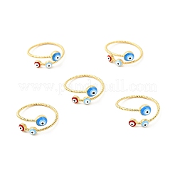 Enamel Evil Eye Open Cuff Rings&nbsp;RJEW-G263-01G-01